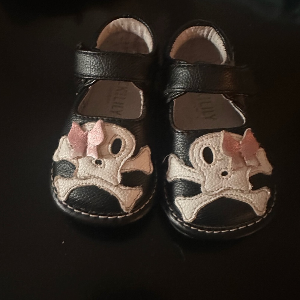 Black with Skull and Pink Bow - Baby Walker Shoes